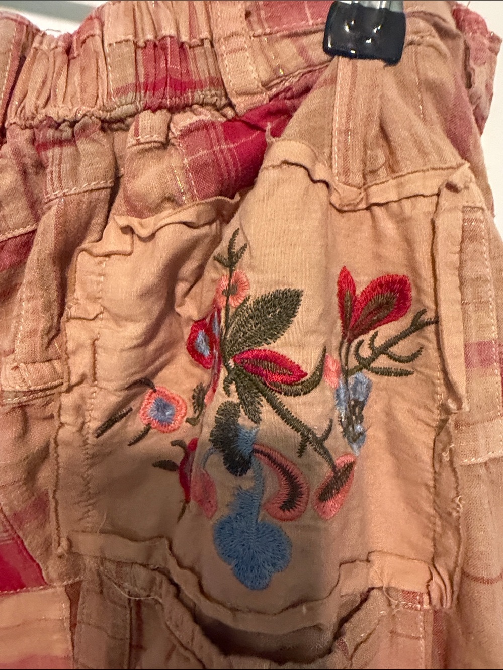 Jaded Gypsy Embroidered Patchwork Red and Tan Cream Boho Pants 100% Cotton - Picture 6 of 8